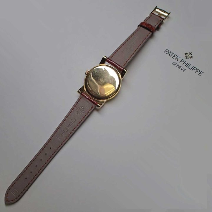 Back of Patek Philippe Wristwatch with crocodile leather band